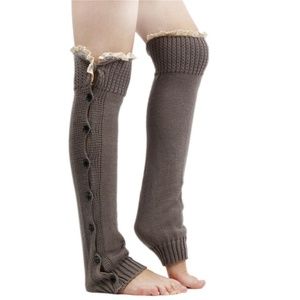 OLIVIA KNITTED BUTTON BARRE LEG-WARMERS (Brown)